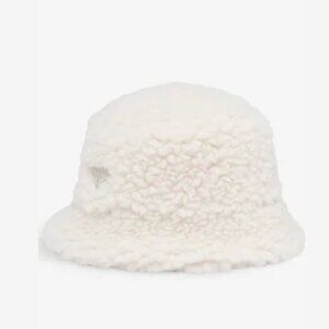 NWT Prada Logo Plaque Bucket Hat White Cashmere Wool Medium